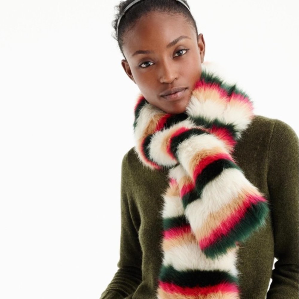 J CREW faux fur colorful striped scarf